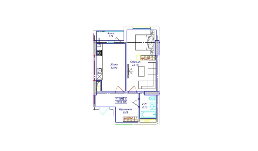 1-комнатная квартира 49.6 м²  11/16 этаж | Жилой комплекс UCHTEPA CITY