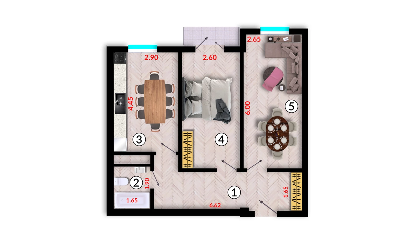 2-xonali xonadon 60.2 m²  9/10 qavat | Ko'kcha-Oqtepa Turar-joy majmuasi