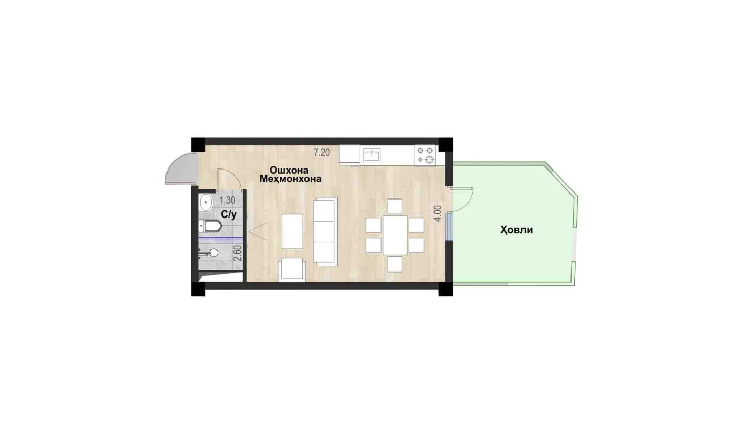 1-комн. квартира 28.32 м²  1/7 этаж | Жилой комплекс Bochka Resort