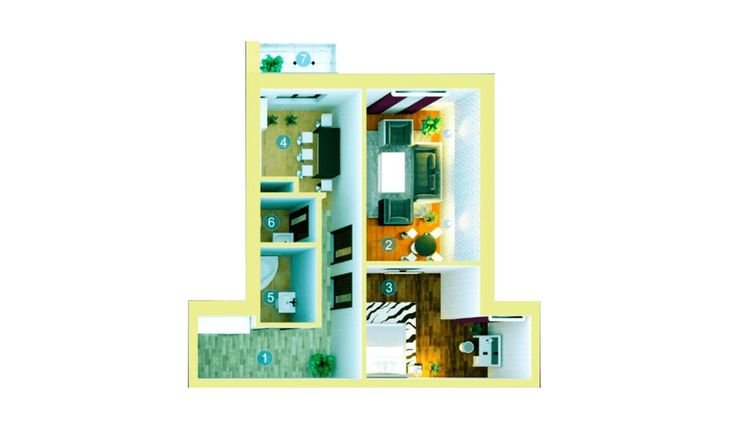 2-xonali xonadon 55.45 m²  9/9 qavat | ZAR ZAMONAVIY UYLAR Turar-joy majmuasi
