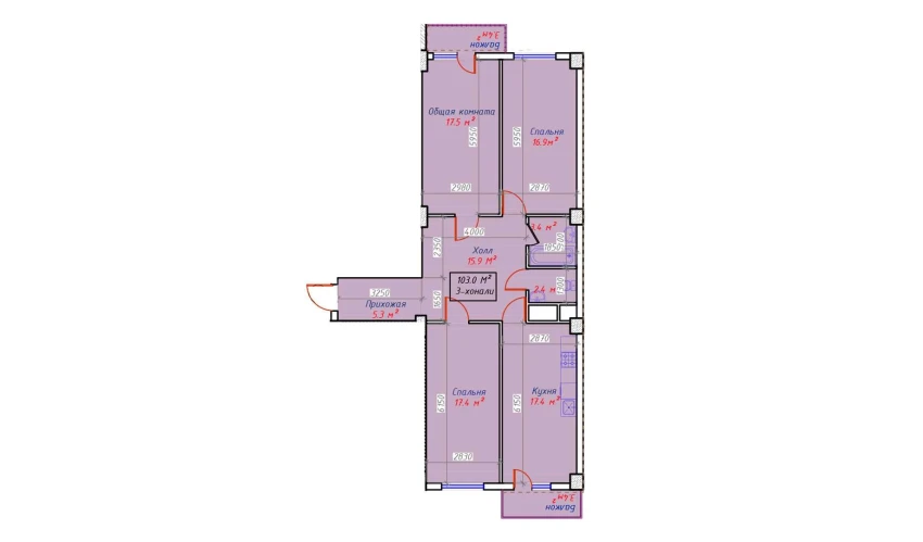 3-комнатная квартира 103 м²  11/16 этаж | Жилой комплекс Sam House (Qora Suv)