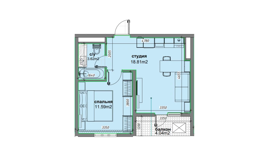 1-xonali xonadon 36.04 m²  13/16 qavat | BASHKENT Turar-joy majmuasi