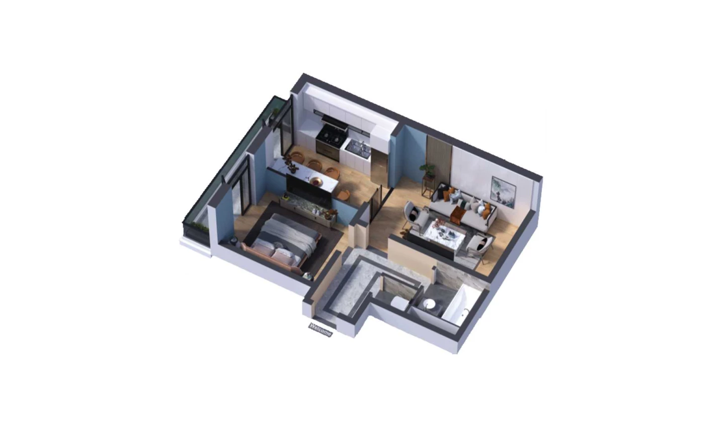 2-комн. квартира 44.89 м²  2/16 этаж | Жилой комплекс SOKIN DIYOR