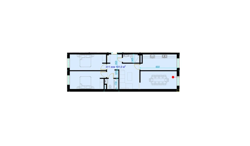 4-xonali xonadon 101 m²  2/7 qavat | Rohat Turar-joy majmuasi