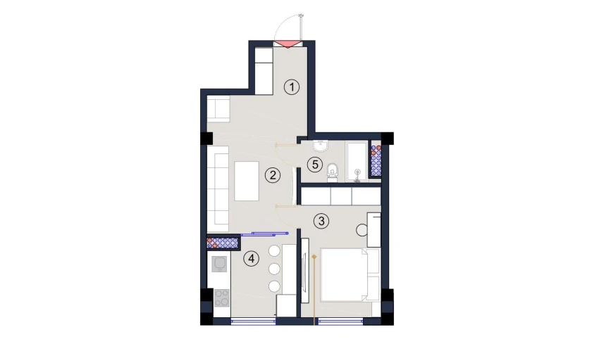 1-комнатная квартира 41.5 м²  8/9 этаж | Жилой комплекс FLORYA RESIDENCE