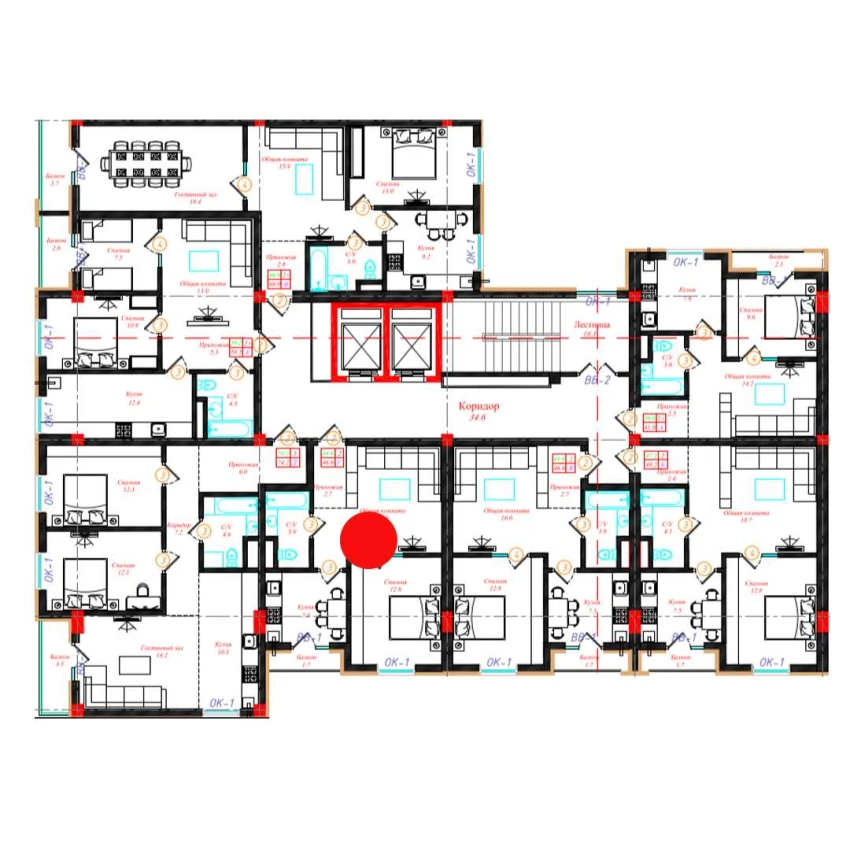 2-комн. квартира 46.6 м²  9/10 этаж | Жилой комплекс CHINARA PARK