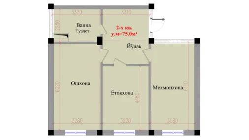 2-комнатная квартира 75 м²  1/8 этаж | Жилой комплекс Saxro