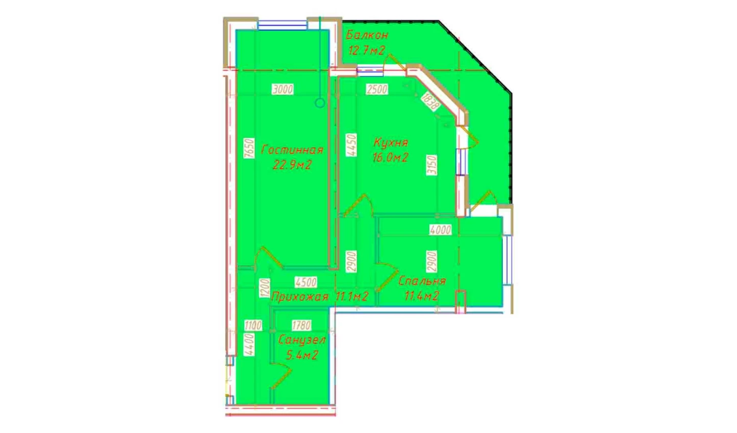 2-комн. квартира 79.5 м²  3/16 этаж | Жилой комплекс DO'MBIROBOD RESIDENCE