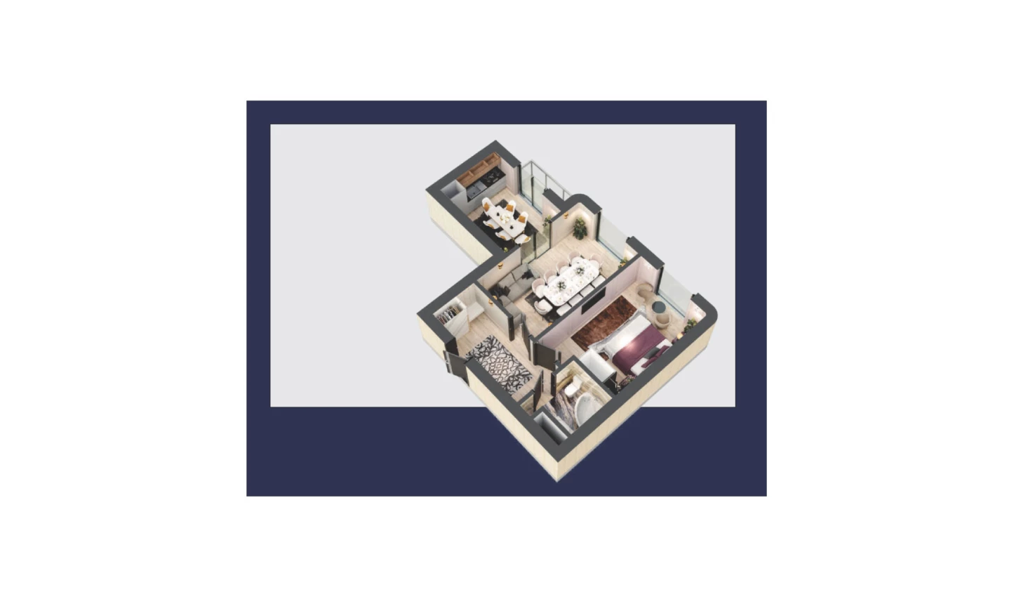 2-xonali xonadon 56.8 m²  2/12 qavat | Aviasozlar Plaza Turar-joy majmuasi