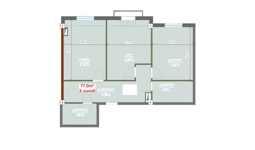2-комнатная квартира 77 м²  9/9 этаж | Жилой комплекс YANGI AVLOD