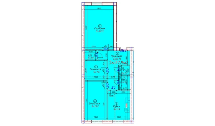 2-комнатная квартира 57.9 м²  1/6 этаж | Жилой комплекс Sohil bo'yi