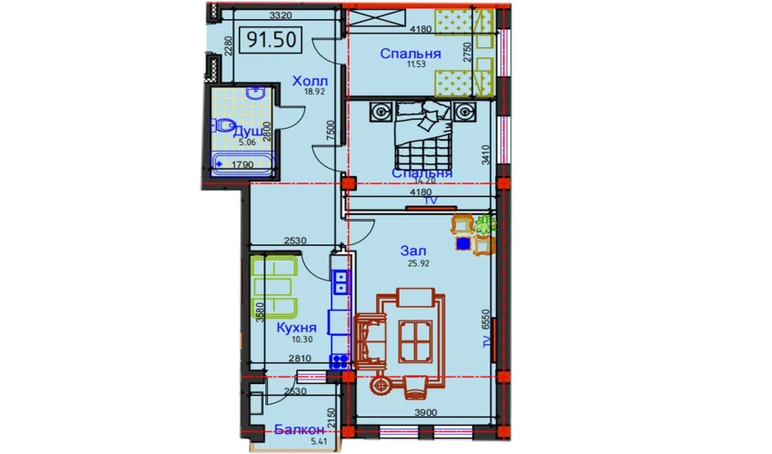 3-комнатная квартира 91.5 м²  10/12 этаж | Жилой комплекс GAGARIN AVENUE