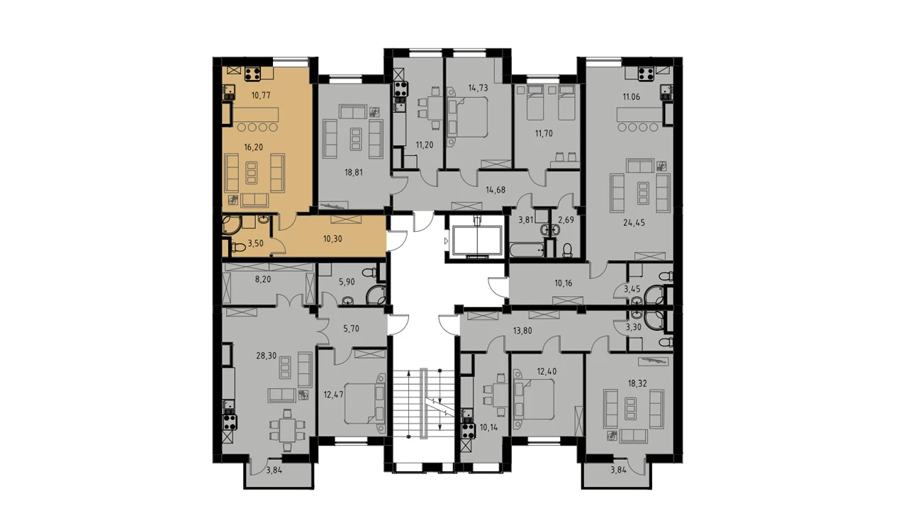 1-комн. квартира 41.92 м²  2/9 этаж | Жилой комплекс MINGCHINOR