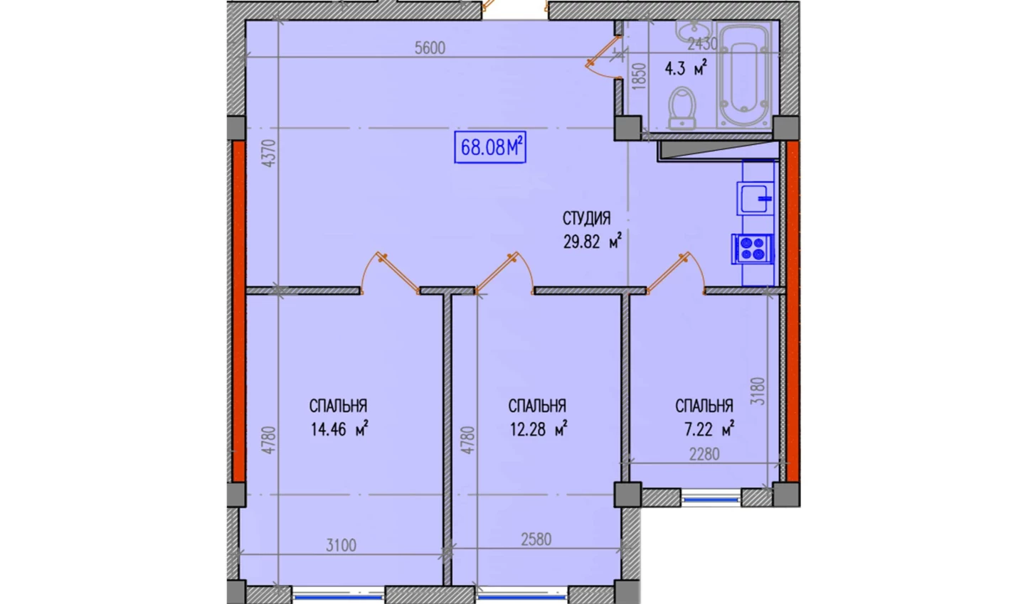 3-комн. квартира 68.08 м² 4/9 этаж | Жилой комплекс Yuksalish Nurafshon 3-комн. квартира 68.08 м² 4/9 этаж | Жилой комплекс Yuksalish Nurafshon