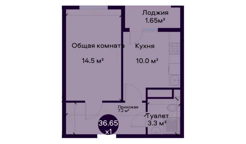 1-xonali xonadon 36.65 m²  4/9 qavat | SOHIL BO'YI ANDIJON Turar-joy majmuasi