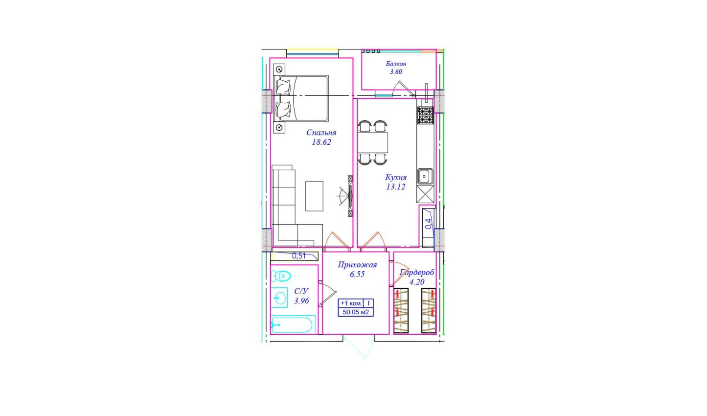 1-комн. квартира 50.05 м²  2/9 этаж | Жилой комплекс UCHTEPA CITY