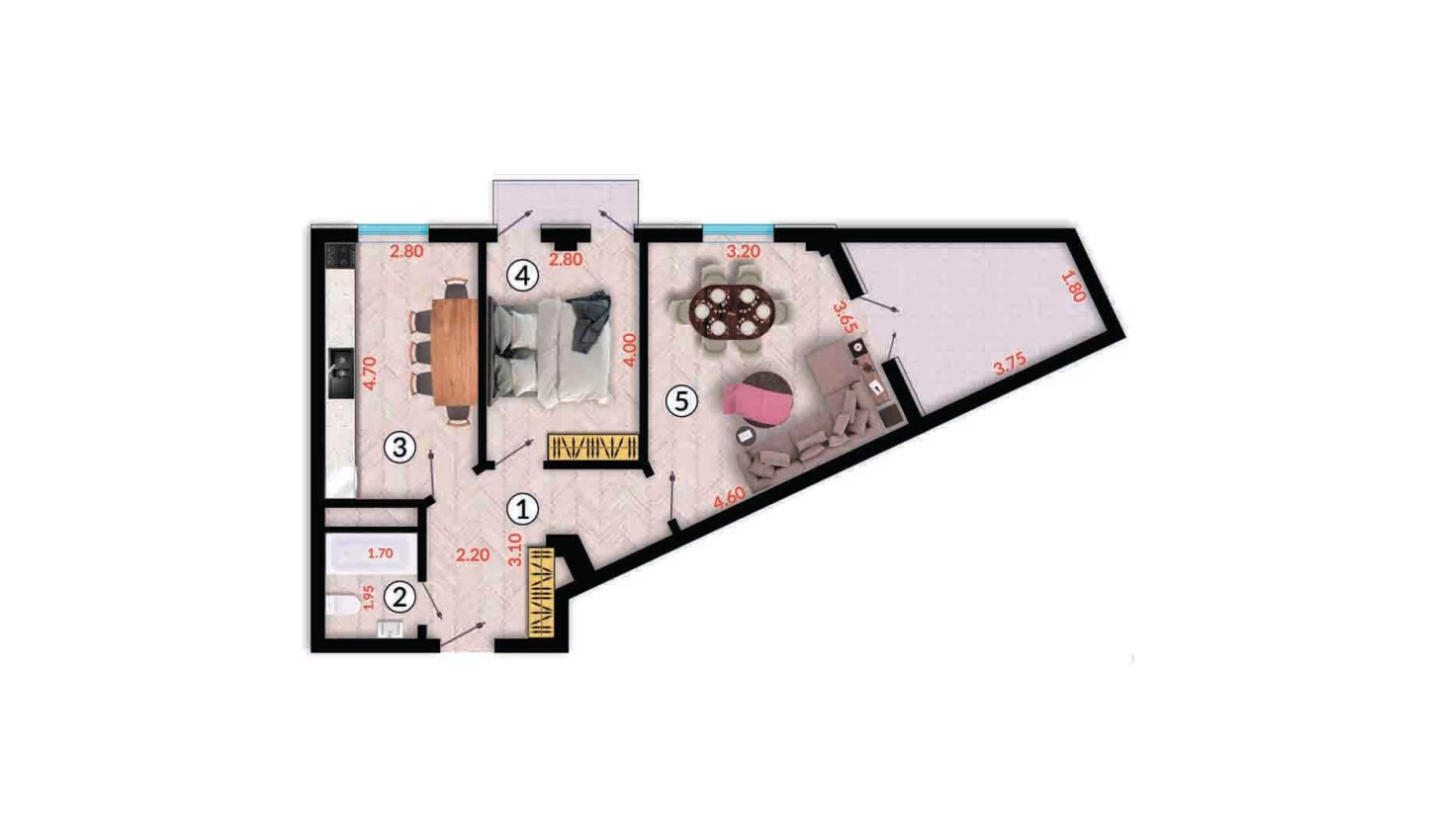 2-xonali xonadon 55.94 m²  10/10 qavat | Ko'kcha-Oqtepa Turar-joy majmuasi