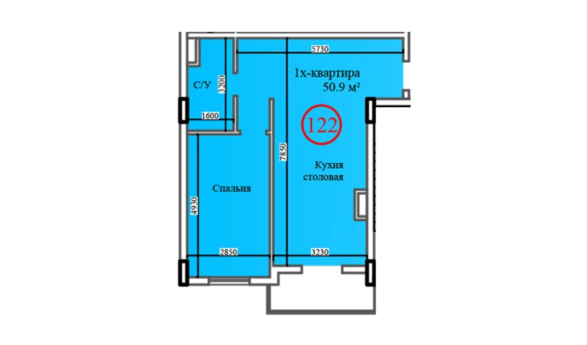 2-комнатная квартира 50.9 м²  1/14 этаж | Жилой комплекс Al-Barakat