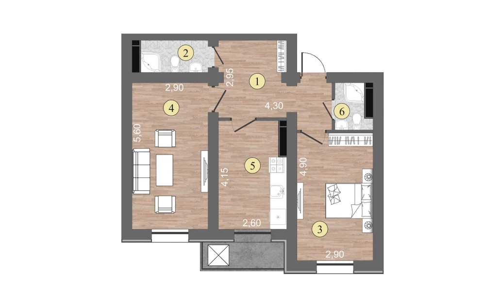 2-комн. квартира 57 м²  1/16 этаж | Жилой комплекс ISLOMOBOD