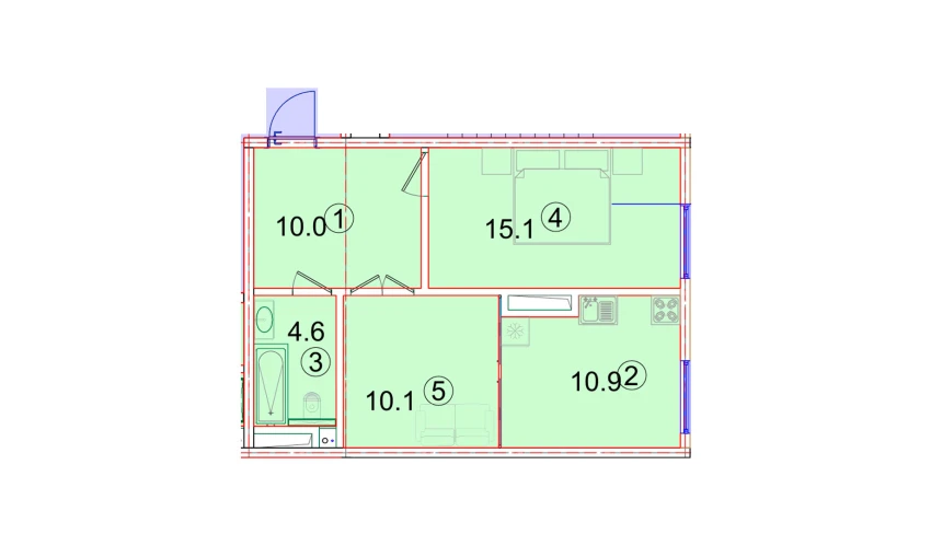 3-xonali xonadon 58.89 m²  12/16 qavat | EKO PARK Turar-joy majmuasi