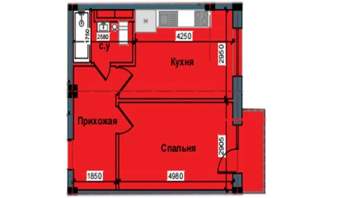 1-комнатная квартира 44.2 м²  6/10 этаж | Жилой комплекс NUR BARAKA