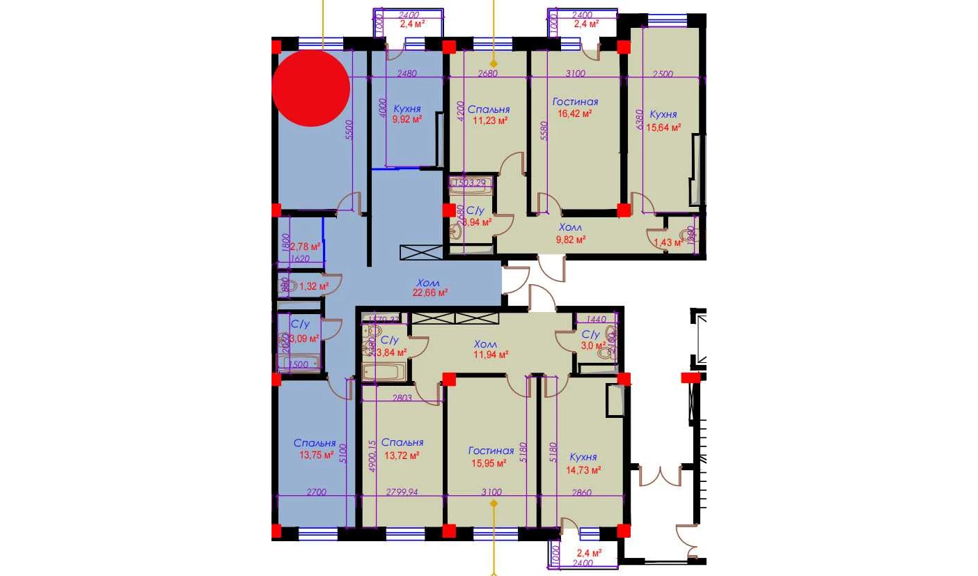 2-xonali xonadon 76.14 m²  4/10 qavat | Ko'kcha-Oqtepa Turar-joy majmuasi