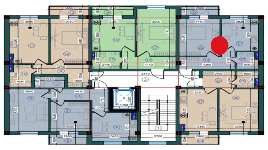 1-xonali xonadon 77.4 m²  7/7 qavat | Bristol Turar-joy majmuasi