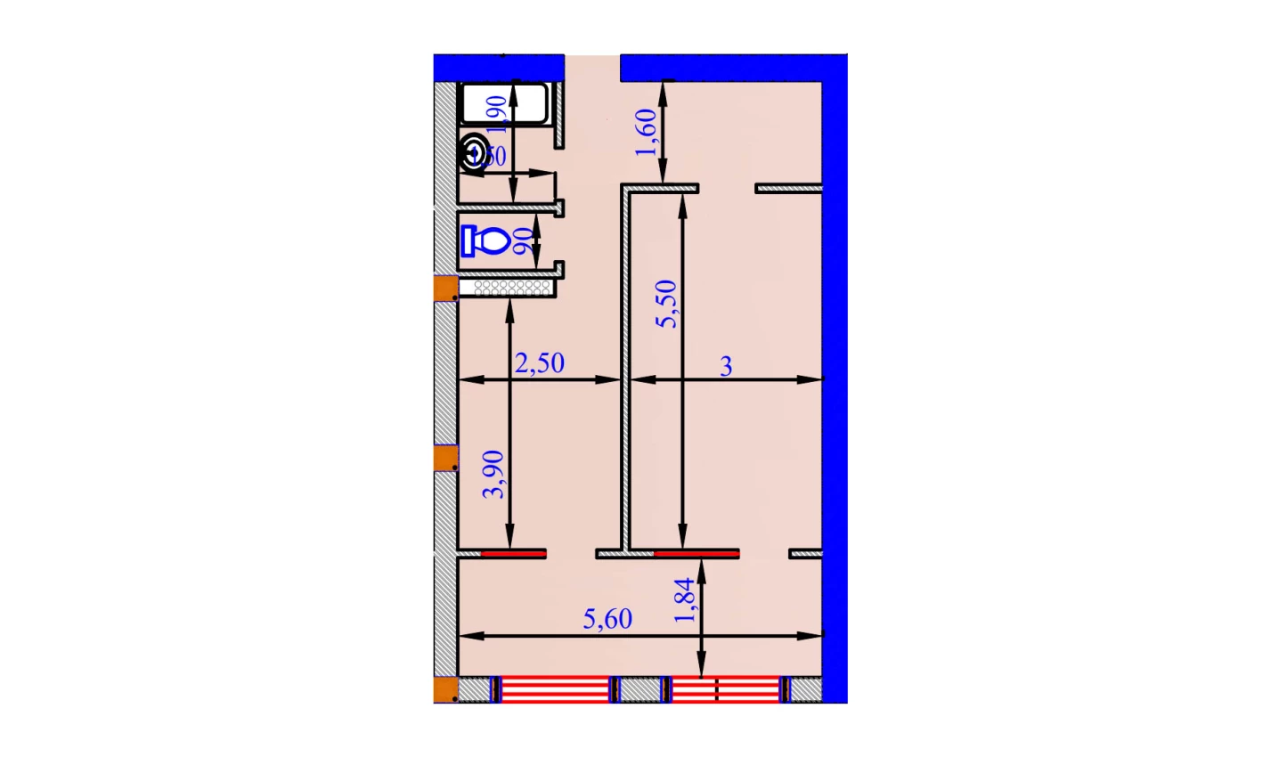 1-xonali xonadon 57.4 m²  9/9 qavat | SHOHSAROY Turar-joy majmuasi