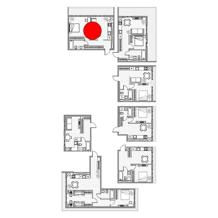 1-xonali xonadon 43.6 m²  8/12 qavat | PARVOZ Turar-joy majmuasi