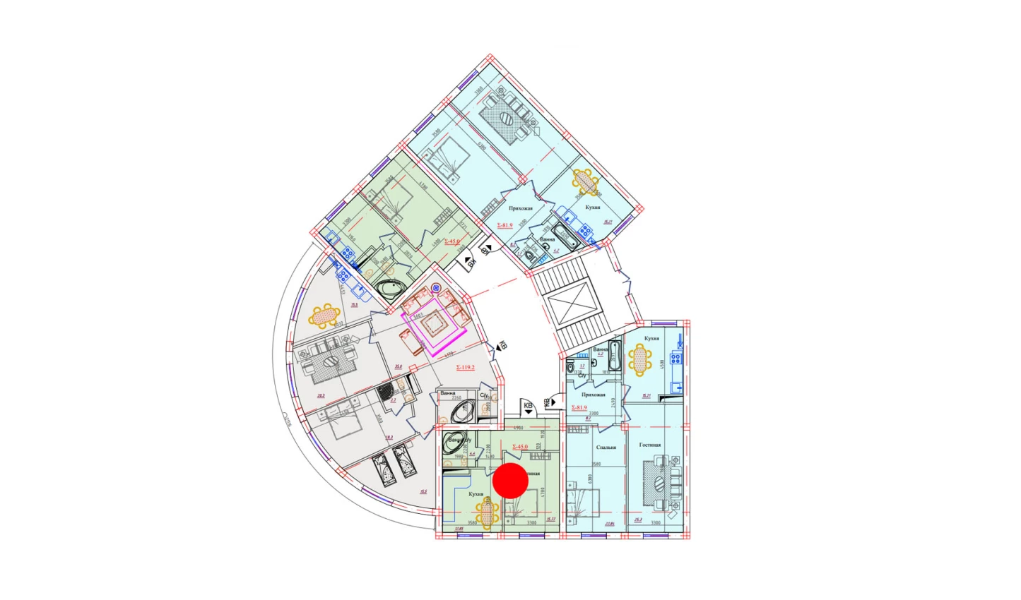 1-xonali xonadon 45 m²  2/9 qavat | PARVOZ Turar-joy majmuasi