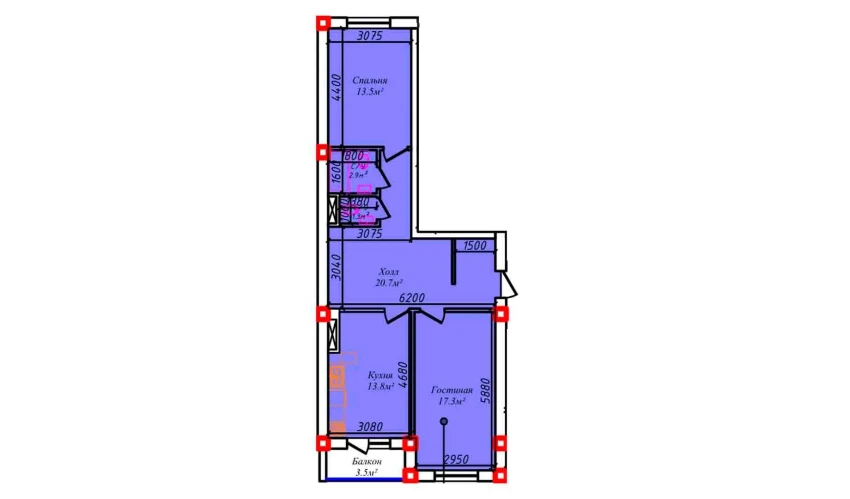 2-xonali xonadon 74.1 m²  4/6 qavat | CHIRCHIQ CITY Turar-joy majmuasi