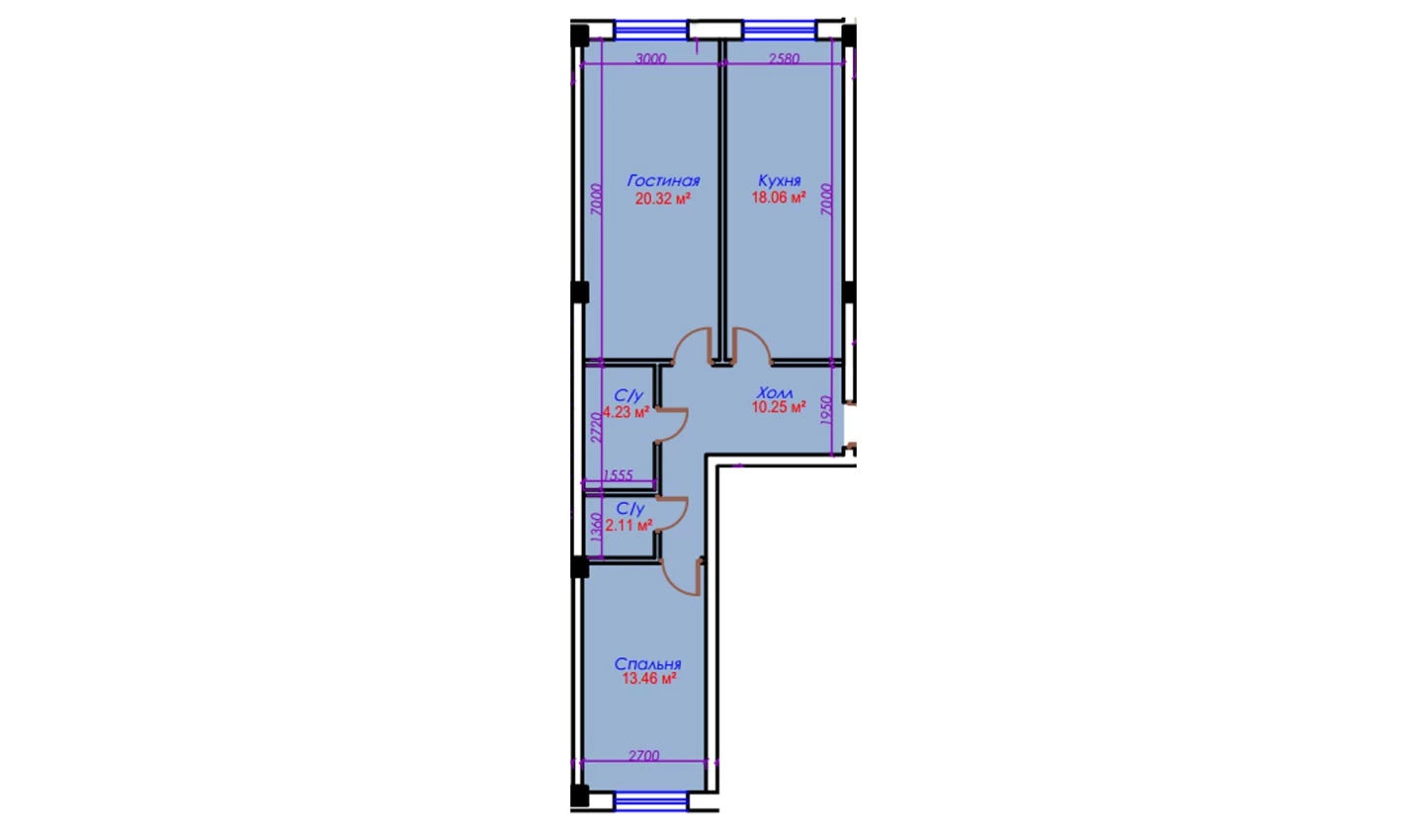 2-комн. квартира 68.83 м²  1/10 этаж | Жилой комплекс Ko'kcha-Oqtepa
