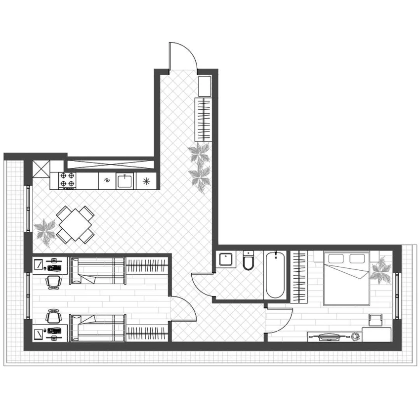 2-xonali xonadon 54.5 m²  4/12 qavat | PARVOZ Turar-joy majmuasi