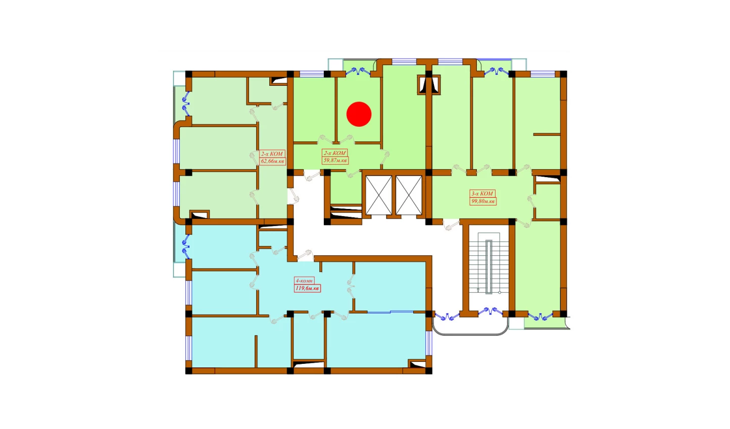 2-xonali xonadon 59.87 m²  7/11 qavat | Aviasozlar Plaza Turar-joy majmuasi