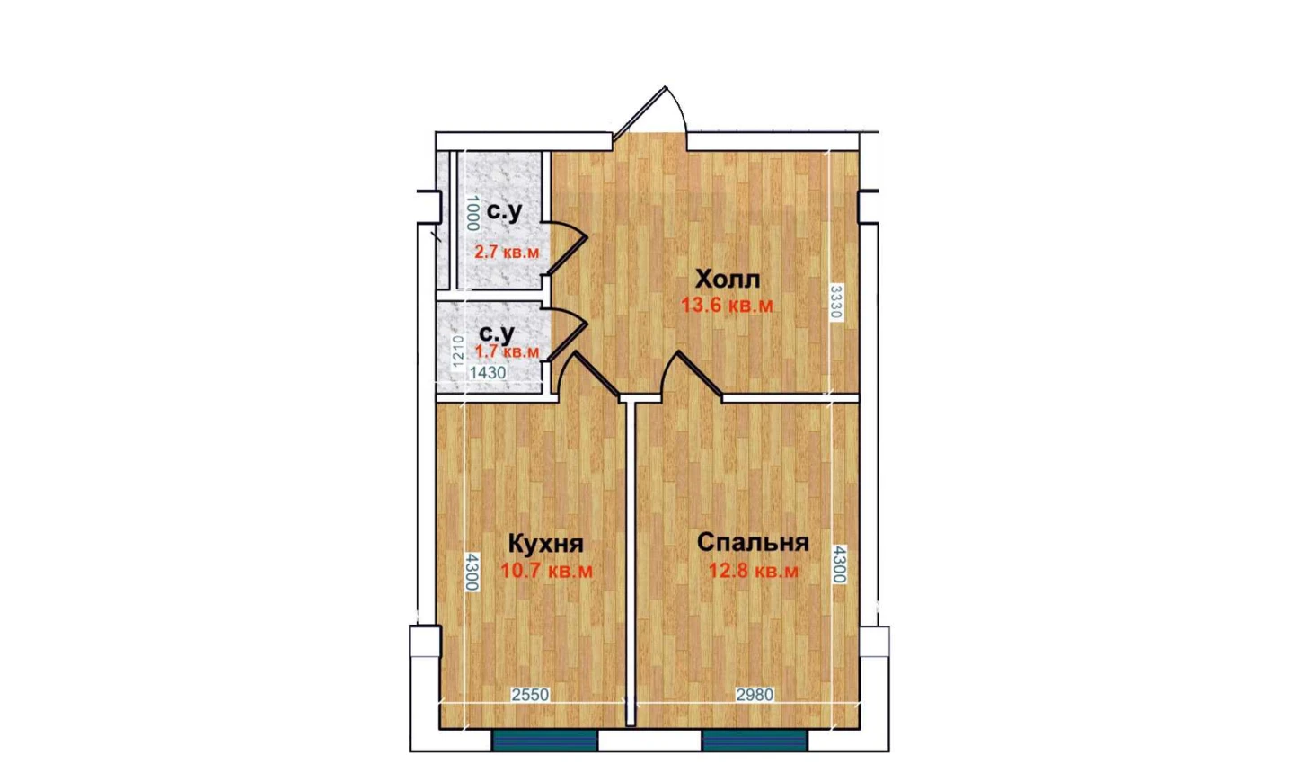 1-комн. квартира 41.5 м²  3/6 этаж | Жилой комплекс MBG
