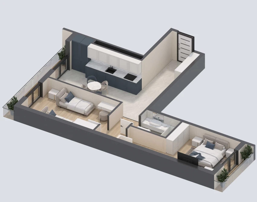 2-xonali xonadon 60 m²  9/12 qavat | PARVOZ Turar-joy majmuasi