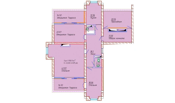 4-комнатная квартира 178.11 м²  10/10 этаж | Жилой комплекс Samarqand Park Avenue