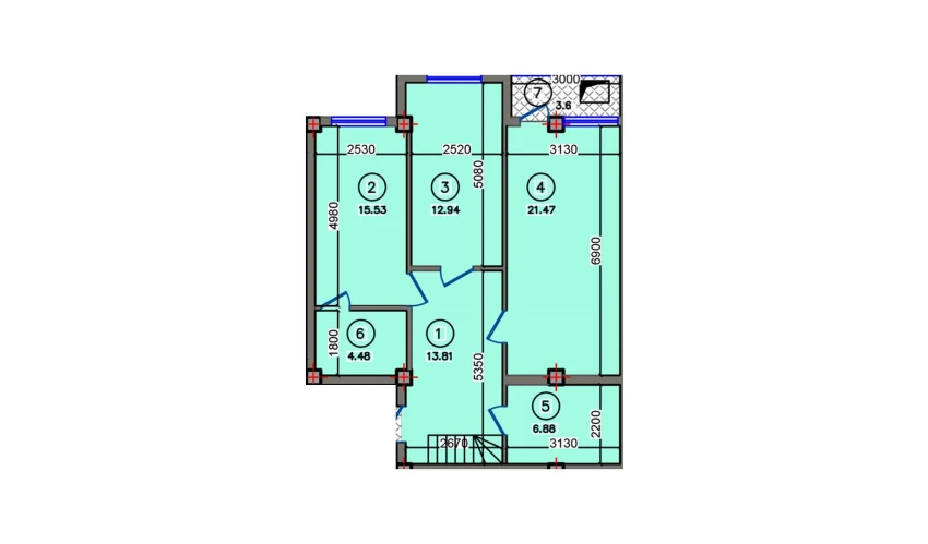 2-xonali xonadon 78.71 m²  10/10 qavat | Qibray City Turar-joy majmuasi