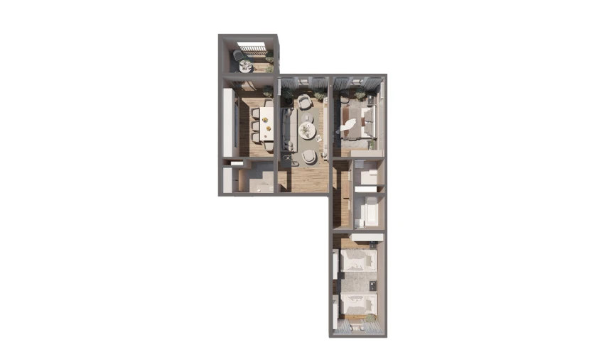 3-xonali xonadon 77.11 m²  16/16 qavat | JOMIY RESIDENCE Turar-joy majmuasi