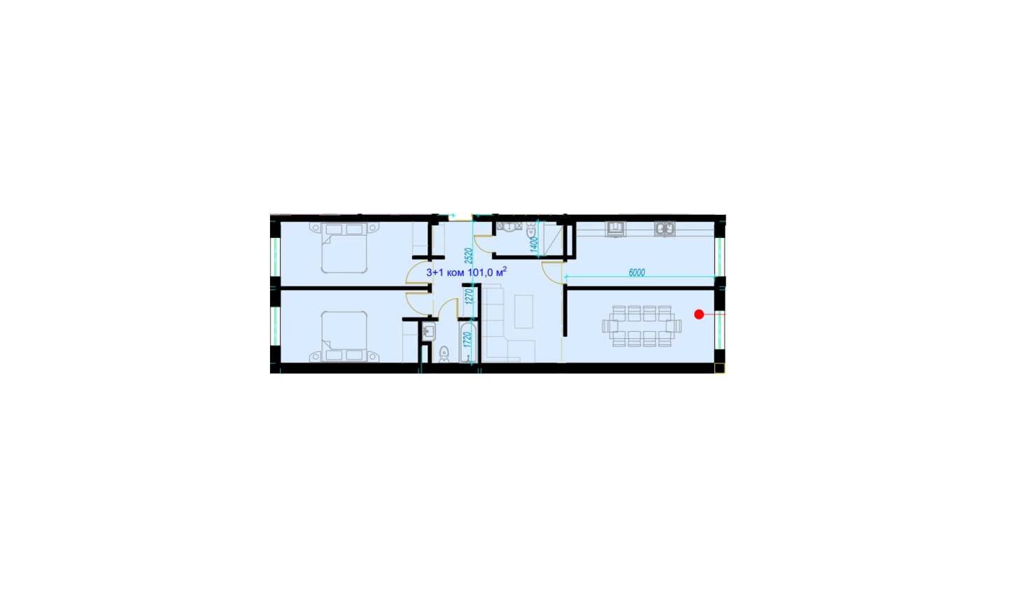 4-xonali xonadon 101 m²  3/7 qavat | Rohat Turar-joy majmuasi
