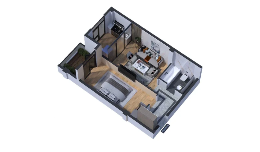 2-комнатная квартира 46.99 м²  3/7 этаж | Жилой комплекс Bochka Resort