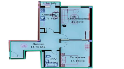2-xonali xonadon 66.9 m²  12/12 qavat | Sokin city Turar-joy majmuasi