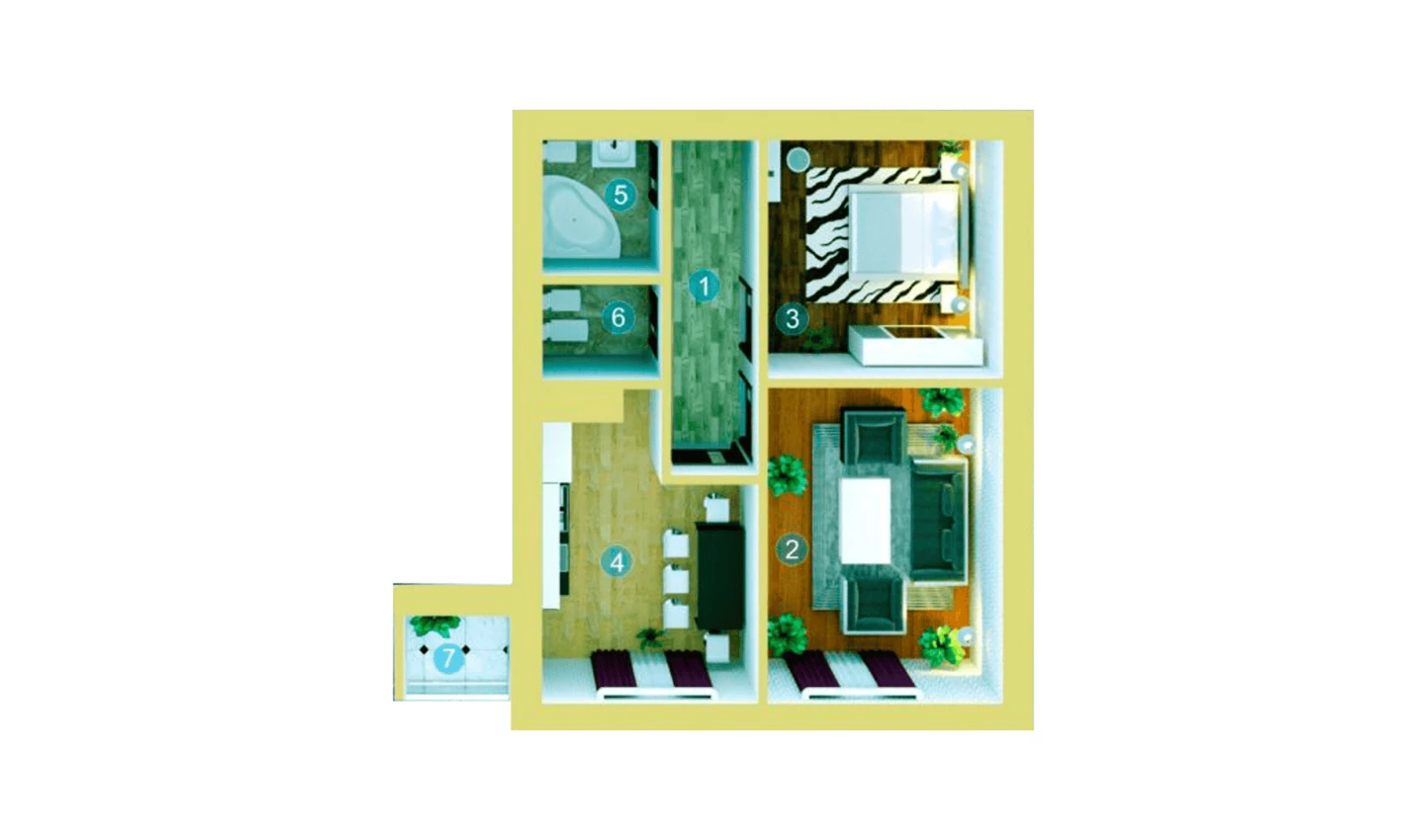 2-xonali xonadon 49 m²  8/9 qavat | ZAR ZAMONAVIY UYLAR Turar-joy majmuasi