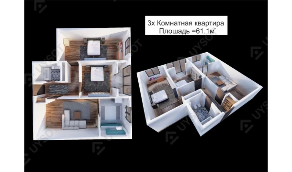 3-комнатная квартира 61.1 м²  8/9 этаж | Жилой комплекс UCHTEPA PLAZA