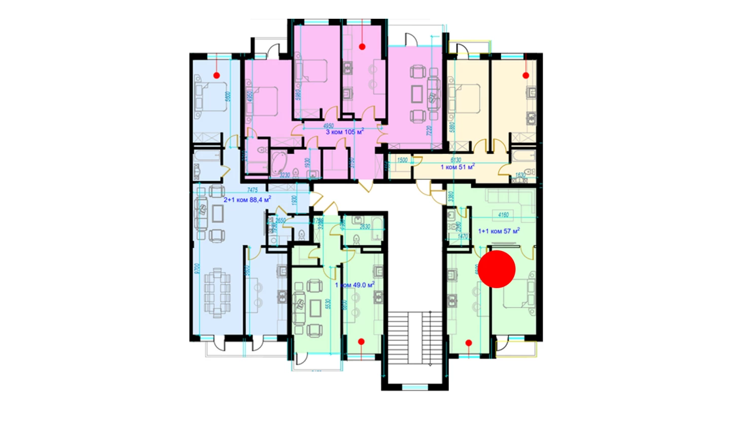 2-комн. квартира 57 м²  1/9 этаж | Жилой комплекс Rohat
