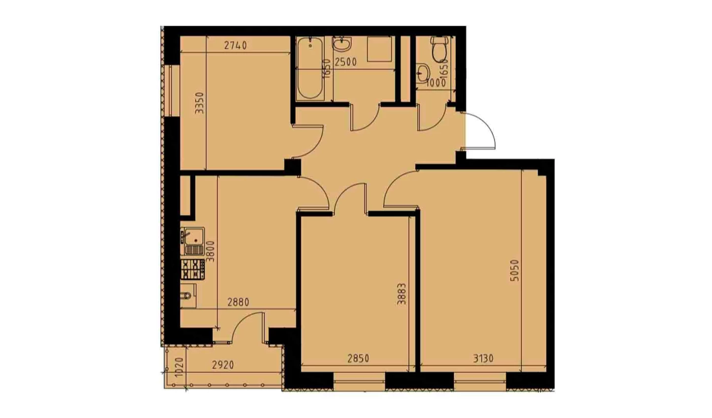 2-xonali xonadon 60.53 m²  6/10 qavat | YANGIOBOD RESIDENCE Turar-joy majmuasi