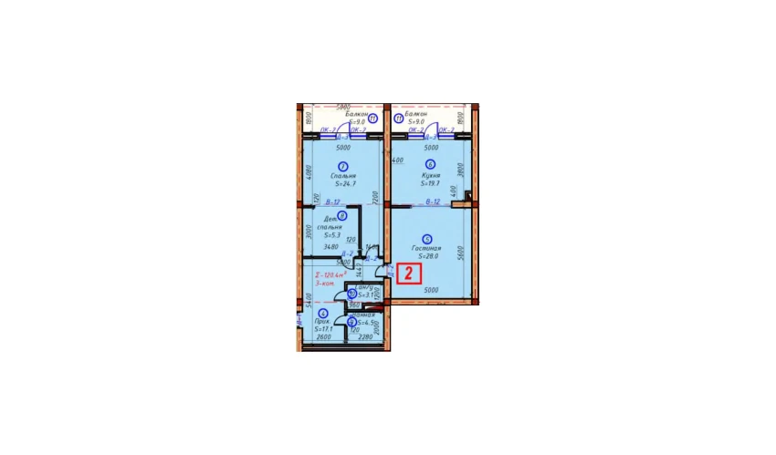 3-xonali xonadon 120.4 m²  3/9 qavat | SAMARQAND CITY Turar-joy majmuasi