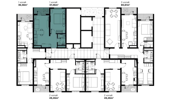 1-комнатная квартира 37.46 м²  3/16 этаж | Жилой комплекс BASHKENT