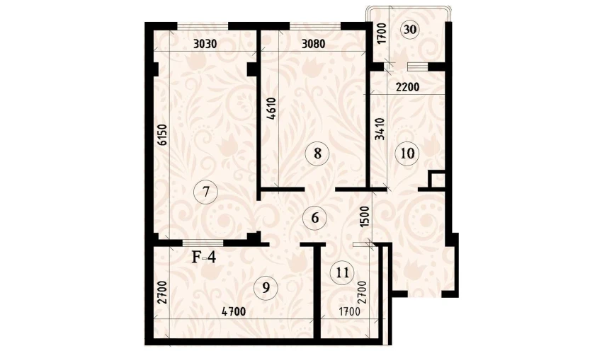 3-xonali xonadon 71.66 m²  3/8 qavat | YASHIL VODIY RESIDENCE Turar-joy majmuasi