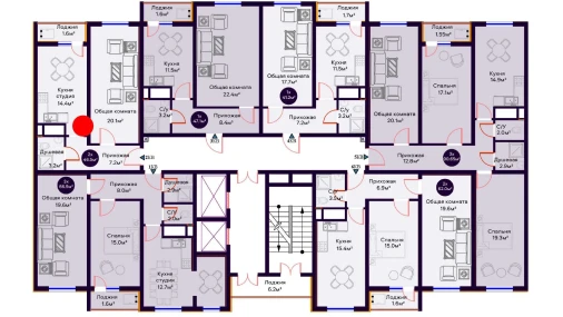 2-xonali xonadon 46.5 m²  6/16 qavat | Crystal Avenue Turar-joy majmuasi